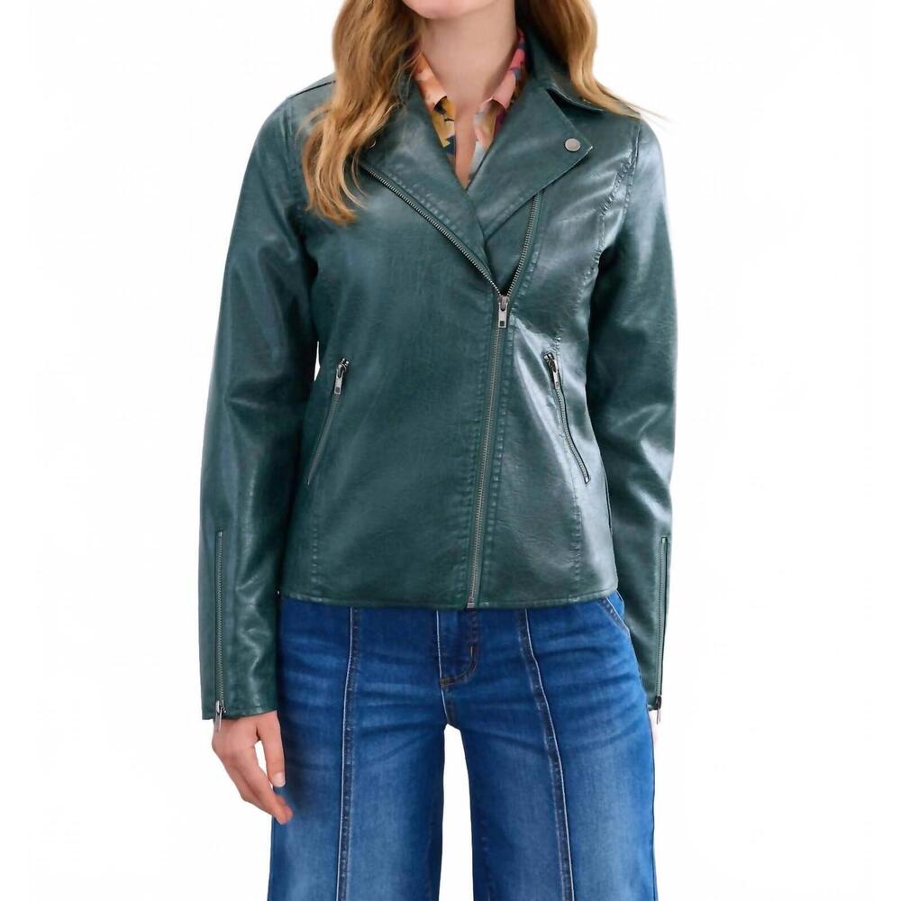 NEW FDJ faux leather moto jacket in spruce